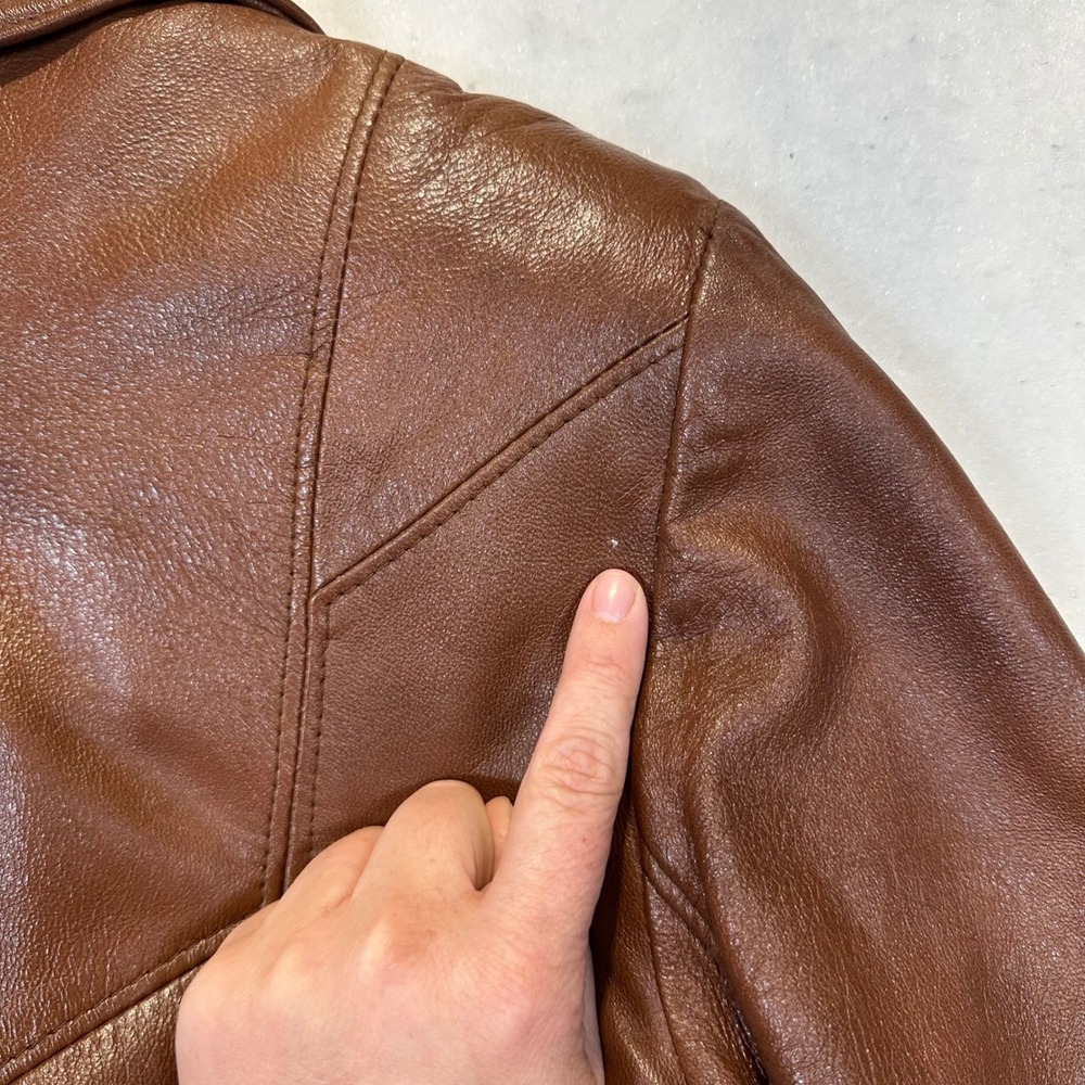 Garfin Leathers Trench Coat Womens 18 Brown Vintage 70s Boho Leather Jacket - Picture 14 of 15